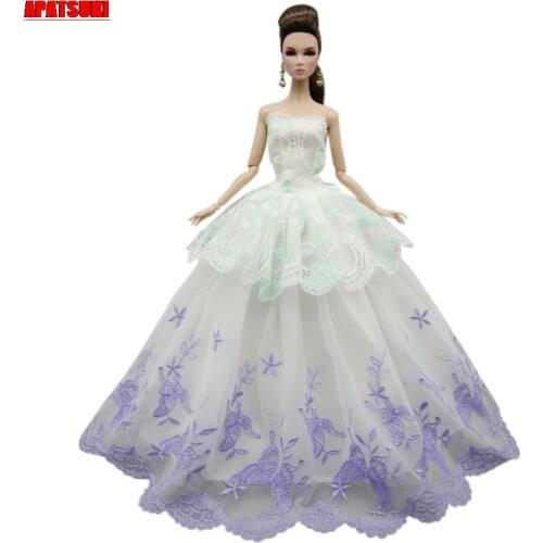 White Purple Flower Butterfly Lace Wedding Dress For Barbie Doll Outfits Clothes Party Gown For 1/6 BJD Dolls Accessories Toys