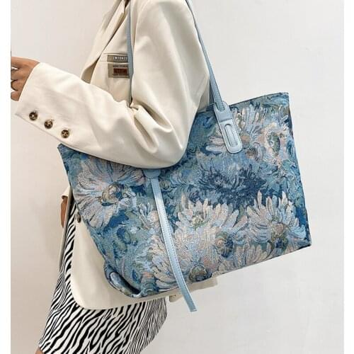 Big Embroidered Tote Bags for Women Large Casual Canvas Female Shopper Bag Roomy Linen Handbag Ladies Flower Cloth Shoulder Bag