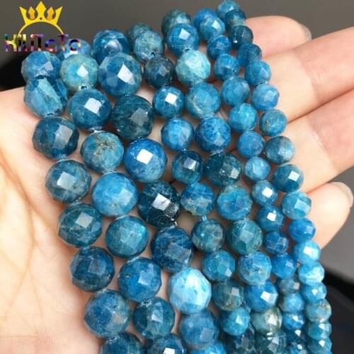 Natural Gem Faceted Blue Apatite Stone Beads Loose Spacer Beads For Jewelry Making DIY Bracelets Accessories 15"Strand 6/8/10mm