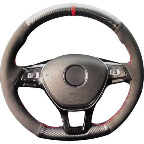 Carbon Fiber Leather Black Suede Red Marker Steering Wheel Cover for Volkswagen VW Golf 7 Mk7 New Polo Jetta Passat B8 Tiguan