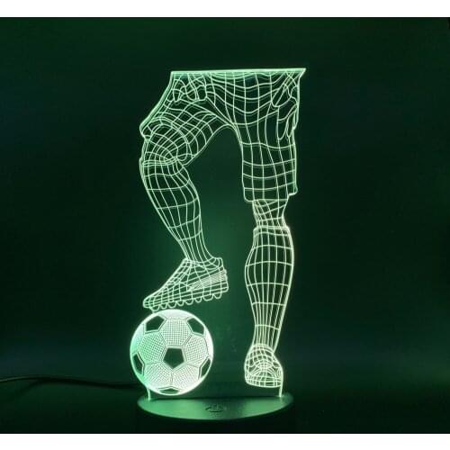 Color Changing Baby Sleeping Nightlight Lamp 3D Illusion Sport Soccer Player Hold Football Touch Sensor Switch Led Night Light
