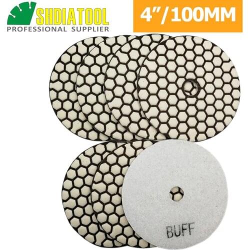 SHDIATOOL 7pcs Diameter 4"/100mm White Buff Resin Bond Diamond Flexible Polishing Pad Shining Granite Marble Stone Sander Disc