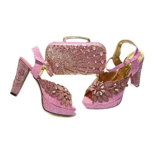Doershow Italian Shoes and Bags To Match Shoes with Bag Set Decorated with Rhinestone Nigerian Women Wedding Shoes set! SGT1-3