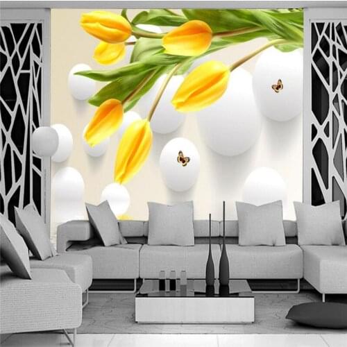 Beibehang Custom Photo Wallpaper Mural Wall Sticker Tulip Reflected TV Background Wall papel de parede wallpaper for walls 3 d