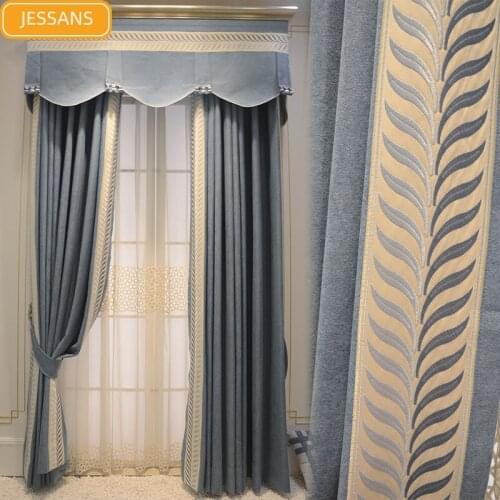 French Luxury High-end Flannel Embroidery Lace Stitching Thickening Blackout Curtains for Living Room Bedroom Customization