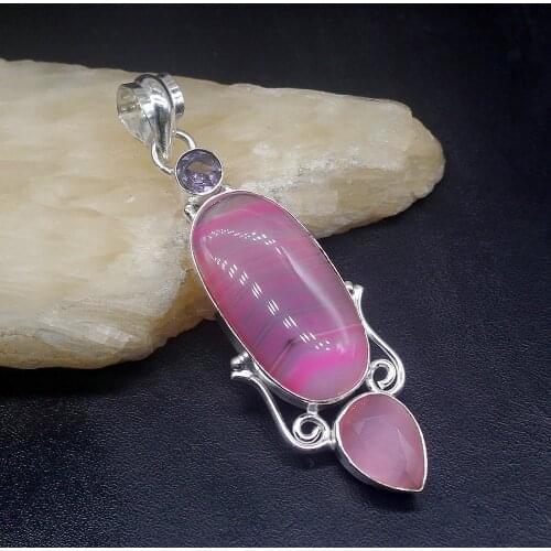 Gemstonefactory Jewelry Big Promotion 925 Silver Botswana Agate Amethyst Charming Women Ladies Gifts Necklace Pendant 0920