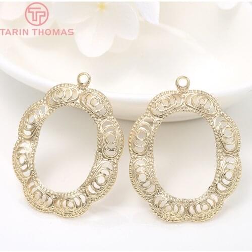 6PCS 25x33MM Hole 3MM 24K Gold Color Brass Oval Shaped Charm Pendants for DIY Jewelry Making Findings Accessories