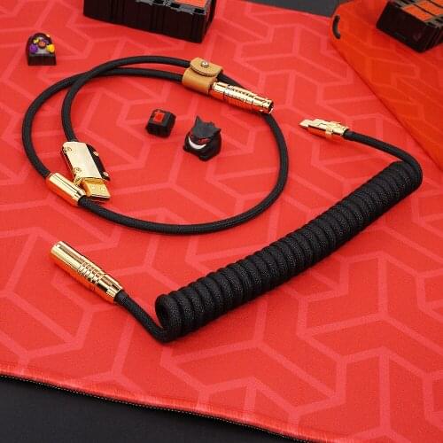 MelGeek Handmade Mechanical Keyboad USB Cable With Coil Aviator Customized Sleeve Keyboard Cable Type C Gold Connector Black