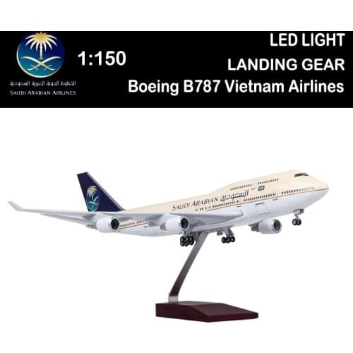 1/150 47CM Airplane Boeing 747 B747-400 Aircraft Saudi Arabian Airlines Model Light Diecast Plane Airliner Gift Boys Kid Toy