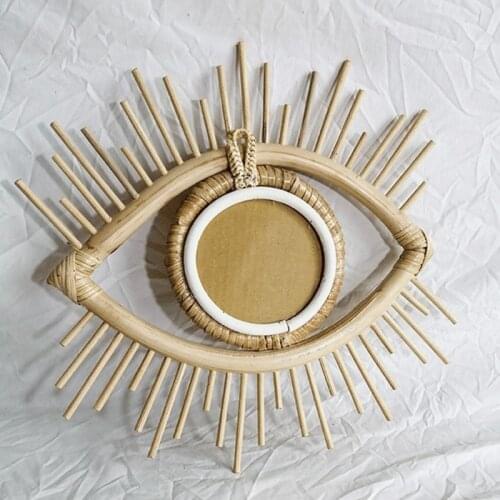 Rattan Innovative Art Decoration Eye Shape Makeup Mirror Dressing Wall Hanging D2TD