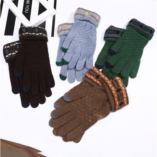 New Knitted Gloves For Women Men Winter Warm Screen Click Sence Mittens Wool-Knitting Solid Thick Soft Luvas Plush Guantes