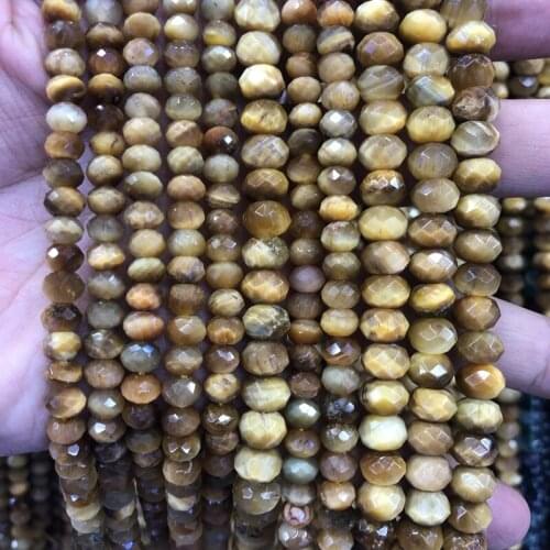 Wholesale 2string Natural Golden Tiger eye stone Beads Faceted 4x6mm 5x8mm Faceted Roundel Beads For jewelry DIY 15.5"/string