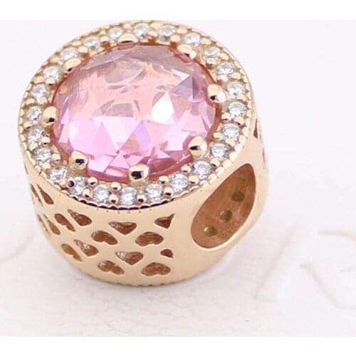 Authentic S925 Silver DIY Jewelry Rose Blush Pink Radiant Charms fit Lady Bracelet Bangle Crytasl Clear CZ Girl Lady Gift