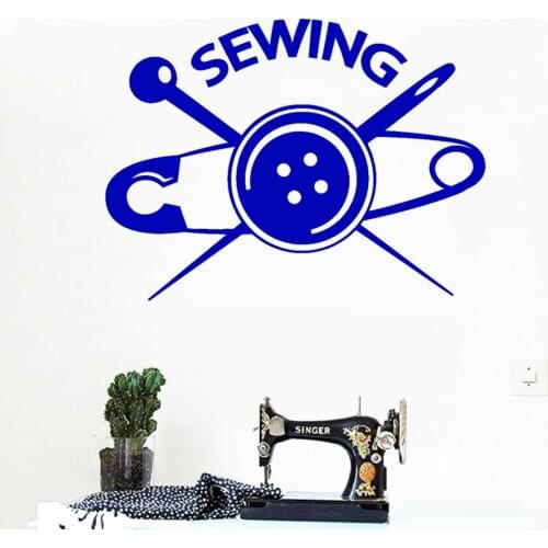 Tailor Seamstress Vinyl Wall Sticker Sewing Wall Decal Designer Clothing StoreTailor Atelier Button Accessories Wallpaper JC147