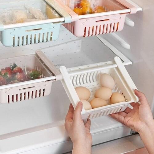 Adjustable Retractable Refrigerator Drawer Basket Organizer Bin Storage Box Fresh-Keeping Basket Fresh Spacer Layer Storage Rack
