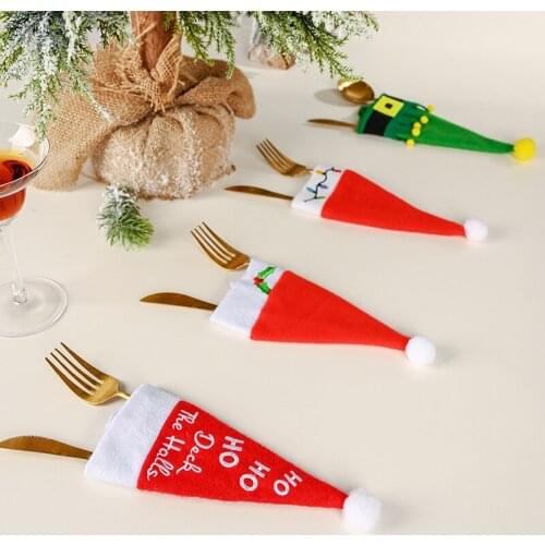 New Year 2021 Christmas Gift Tableware Fork Knife Holder Bag Navidad Noel Christmas Decorations for Home Dinner Table Eve Decor
