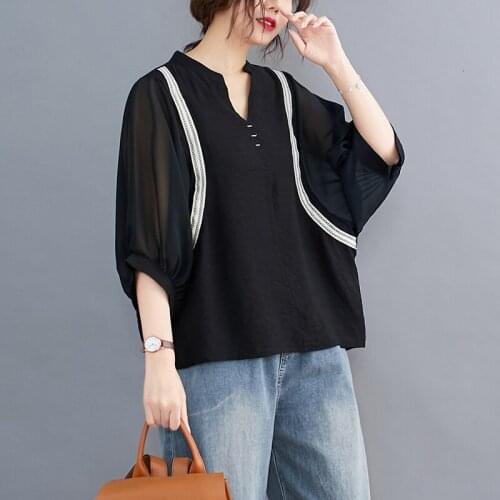 Oversized Loose Chiffon Women Blouse 2021 Summer New O-Neck Lantern Sleeved Loose Office Lady Elegant Pulls Tops Tees