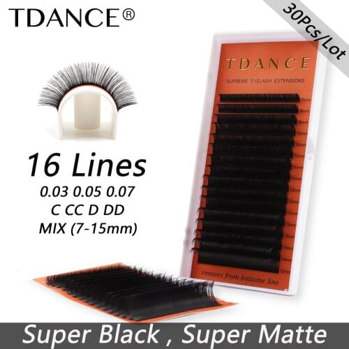 TDANCE 30Pcs Super Black Super Matte Korea PBT 16Lines Royal Sable Eyelash Extension False Individual Hand Made Faux Mink Lashes