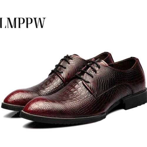 High-quality Leather Formal Men Business Shoes Classic Oxford Vintage Mens Shoes Crocodile Mens Dress Shoes Luxury Men Flat 2.5a