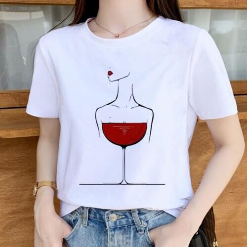 Elegant Wine Glasses White Top T Shirt Summer Aesthetics Graphic Short Sleeve Polyester T Shirts Female Camisetas Verano Mujer