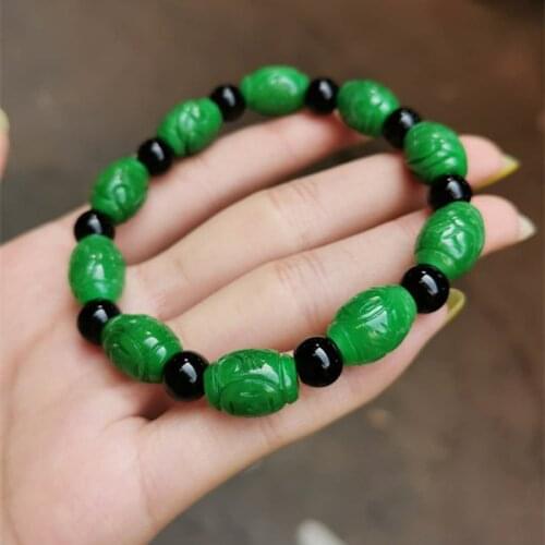 Natural green jade bracelet handcarved beads bracelets gemstone bracelet for women bangles jelewery