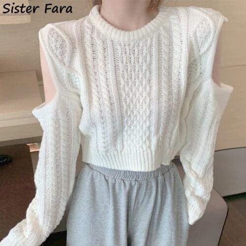 Sister Fara Autumn Winter O-Neck Hollow Out Women Sweaters Jumpers Ladies Loose Full Sleeve Short Warm Knitted Pullovers Sweater