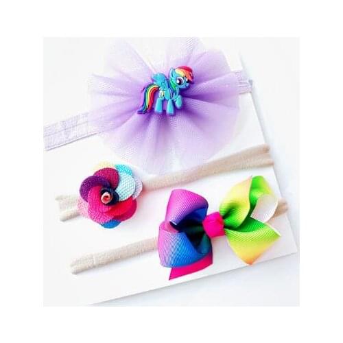 1set=3pcs baby bowknot headband Cute ribbon hair bow chiffon flower headwear unicorn nlyon headbands kids hair accessories