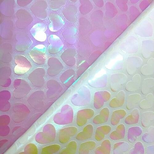 1PC 21X29CM Synthetic Letaher, Cuero Sintetico Iridescent Hearts Leather for Valentines Day For Making Bows Accessories T37A