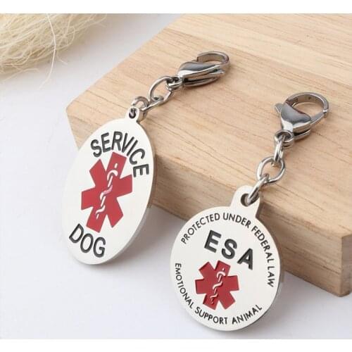 1PC Pet Products Medical DOUBLE SIDED Emotional Support Animal Round Tag ESA Pet Dog Cat Keychain