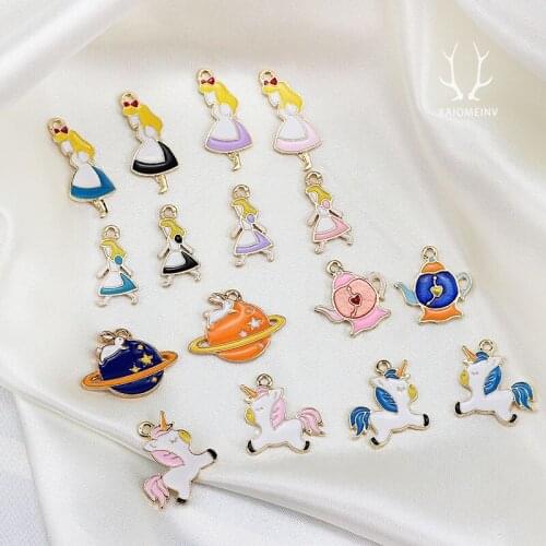 10pcs Korean Cute Alloy Drop Oil Animal Unicorn Teapot Planet Earrings Sweet Earrings for Women Diy Handmade Jewelry Accessories