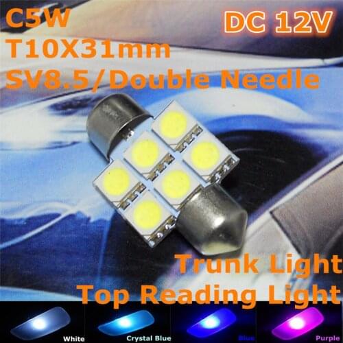 12V LED Car Double Needle Bulb Lamp(2*3*5050 SMD Lamp)C5W 31mm for Top Reading Trunk Licence Board Light