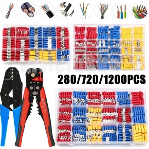 280/660/1200PCS Assorted Spade Terminals Insulated Cable Connector Electrical Wire Crimp Butt Ring Fork Set Ring Lugs Rolled Kit