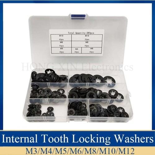 280Pcs Internal Tooth Starlock Push On Locking Washers Speed Clips Fasteners Assortment Kit Washers Quick Speed Locking Washers
