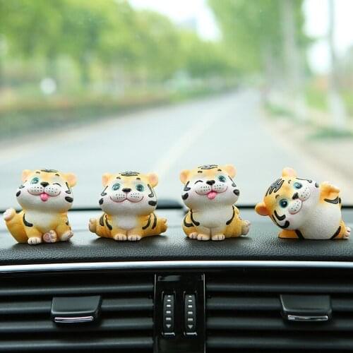 4Pcs Resin Tiger Car Decoration Interior Cartoon Animal Image Cute Doll Model Toy Modern Home Figurine Girl Boy Holiday Gift