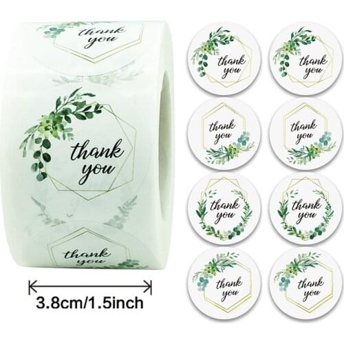 500Pcs/roll 3.8CM Green Grass Thank You Round Cute Stickers for Diary Scrapbook Gift Decoration Stationery Sticker