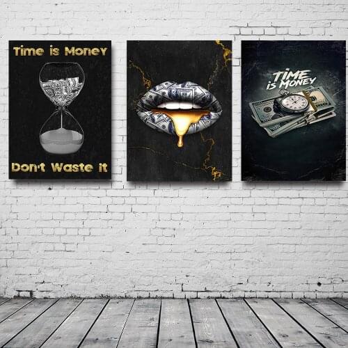 Abstract Time Is Money Poster Canvas Paintings Motivation Quote Wall Art Picture for Living Room Modern Office Home Decor