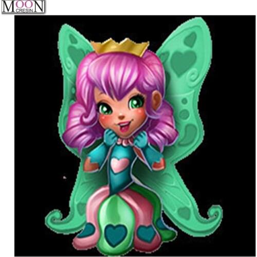 Diy Diamond Painting Girl with green wing Diamond Mosaic Full Square Round Drill Diamond Embroidery Cross Stitch Rhinestone Home