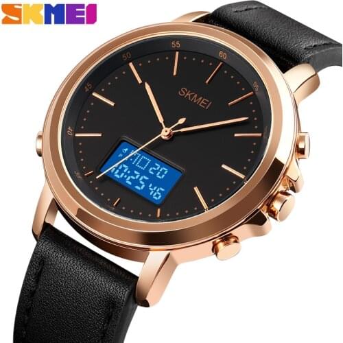 SKMEI Mens Watches To Luxury Brand Men Leather Sports Watches Mens Quartz LED Digital Clock Waterproof Military Wrist Watch