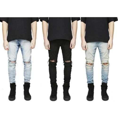 Denim Street Slim Straight Ripped Jeans Men Korean Style High Street Personality Design Mens Baggy Jeans