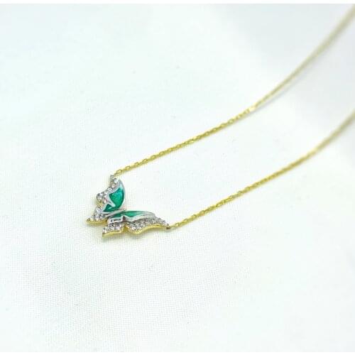 Enamel 2 Piece Butterfly 925 Sterling Silver, Gold, Rose Plated Necklace For Women Girls Handmade Jewelry Elegant Minimalist