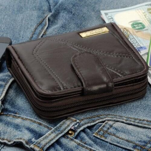 Heren Portemonnee Lederen Credit Card Portemonnee Buckle Zip Design Coin ID Houder Korte Portemonnee Purses Business Wallet