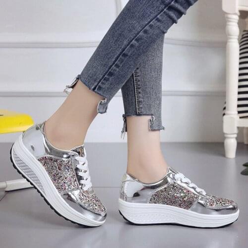 Women Platform Wedges Sneakers Outdoor Slip-on Rocking shoes Heightening Single Shoes Large Size Tacones Plataforma
