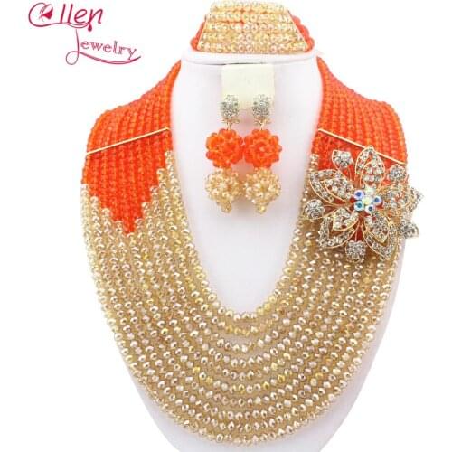 Hotest 2019 African nigerian Wedding bridal beads Jewelry Set African beads Jewelry Set African beaded necklace sets W9767