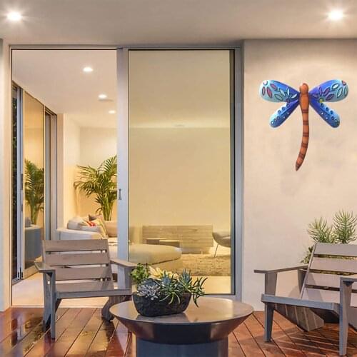 Metal Dragonfly Decoration Wall Hanging with Bright Color Art Sculpture for Indoor Outdoor Hanging Sculpture Bedroom Wall Decor