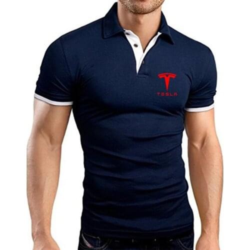 Tesla Logo 2021 Summer New Mens Polo Shirts Comfortable Short Sleeves Cotton Harajuku Casual Sport T Shirt Male Tees Tops