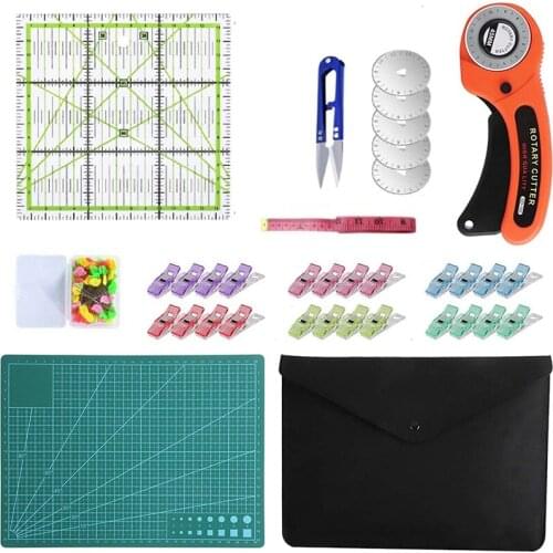 Rotary Cutter Tool Kit 45Mm Rotary Cutter & Cutting Mat & Patchwork Ruler & Sewing Clips For Fabric Leather Cutting Tool
