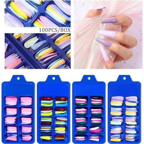 100pcs/box False Nails Extension Forms Nail Tips Fingernails Artificial Fake Nail Full Cover Nail Patch Decor Nail Accessories