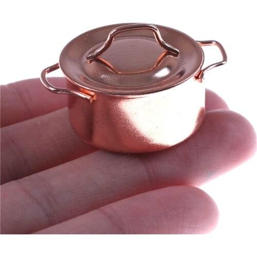 New 1/12 Dollhouse Miniature Kitchen Copper Pot with Lid Dollhouse Miniature Toy Doll Food Kitchen living room Accessories