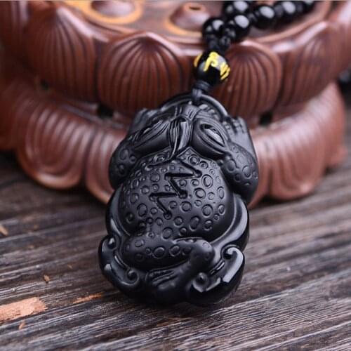 Natural Obsidian Three Foot Golden Toad Pendant Necklace Charm Jewellery Fashion Accessories Hand-Carved Amulet Men Luck Gifts