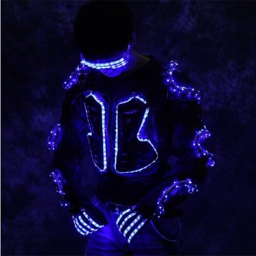 P81 Ballroom dance led light costumes DJ RGB colorful armor outfits stage robot men suit bar performance clothe glowing wears dj